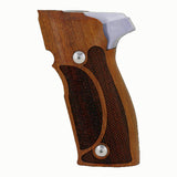 Sig Sauer P226 SAO custom grips made of rosewood by Bestpistolgrips, showing detailed wood grain and ergonomic design.