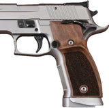 Sig Sauer P226 SAO custom grips made from walnut wood, designed for improved grip and aesthetic appeal.