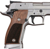 Walnut wood custom grips for Sig Sauer P226 SAO pistol, designed for improved grip and aesthetic appeal.