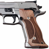 Sig Sauer P226 SAO custom walnut wood grips with integrated magwell for enhanced handling and style.