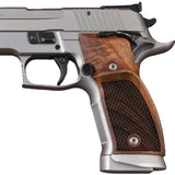Sig Sauer P226 X5 custom grips made from walnut wood with dragon skin checkering, designed for enhanced grip and style.