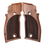 Sig Sauer P226 X5 custom grips made from walnut wood with dragon skin checkering for enhanced grip and style.