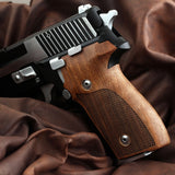 Sig Sauer P226 M11-A1 custom walnut wood grips by Bestpistolgrips, showing detailed wood grain and ergonomic design