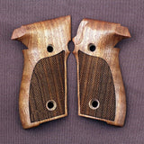 Sig Sauer P226 M11-A1 custom walnut wood grips with textured surface for improved grip and classic firearm appearance.