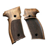 Sig Sauer M11-A1 custom walnut wood grips with dragonskin checkering on a P226 pistol.