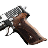 Custom walnut wood grips for Sig Sauer M11-A1 pistol, featuring professional target design by Bestpistolgrips.