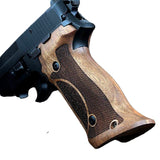 Sig Sauer M11-A1 pistol with walnut wood custom grips featuring a professional target design, crafted by Bestpistolgrips.