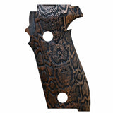 Sig Sauer P226 custom grips made from walnut wood with laser-engraved surface for enhanced grip and style.