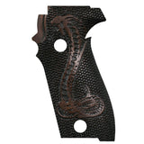 Sig Sauer P226 custom grips made from walnut wood with laser engraving, designed for enhanced firearm handling and style.