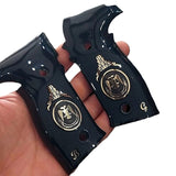 Sig Sauer M11-A1 custom grips by Bestpistolgrips, close-up of textured black firearm grip with ergonomic design.