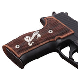 Sig Sauer M11-A1 custom walnut wood grips with silver logo for Sig Sauer P226 pistol, made by Bestpistolgrips.