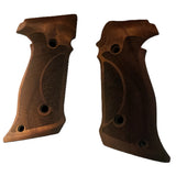 Walnut wood Sig Sauer P229 custom grips with professional target design, crafted by Bestpistolgrips for enhanced firearm appearance.