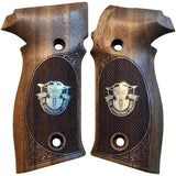 Walnut wood custom grips for Sig Sauer M11-A1 pistol with silver custom logo by Bestpistolgrips