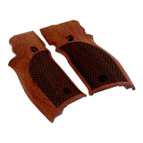 Sig Sauer P226 SAO custom grips made from rosewood, featuring intricate grain and ergonomic design for enhanced handling.