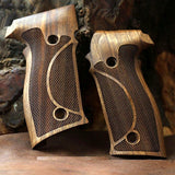 Walnut wood custom grips for Sig Sauer P226 pistol from Bestpistolgrips, showcasing detailed grain and ergonomic design.