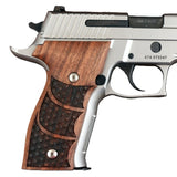 Walnut wood custom grips for Sig Sauer P229 pistol by Bestpistolgrips, showcasing polished, textured surface for improved grip.