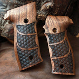 Walnut wood custom grips for Sig Sauer P229 pistol by Bestpistolgrips, showcasing detailed wood grain and ergonomic design.