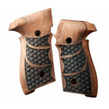 Walnut grips for Sig Sauer P229 pistol by Bestpistolgrips, showing the textured wooden surface and ergonomic design.