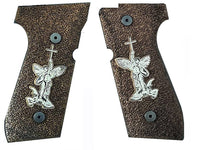Beretta 92FS grips made of walnut wood with custom logos made of silver.2