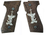 Beretta 92FS grips made of walnut wood with custom logos made of silver.2