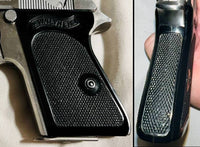 Walther PPK grips made of Black Acrylic with custom logo engraved.4