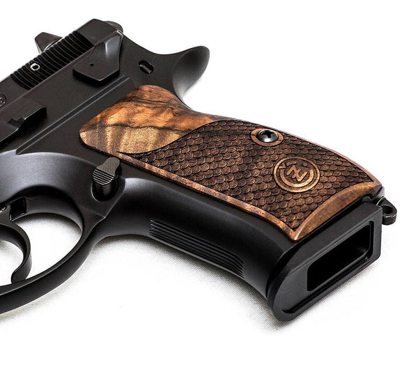 CZ P01 custom pistol grips made of Deluxe Root walnut with Cz Logo engraved - Bestpistolgrips