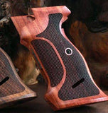 Sig P210 custom pistol grips made of rosewood for professional target shooting, featuring detailed wood grain and ergonomic design.