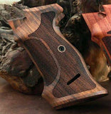 Sig P210 heavy frame grips made of walnut wood for professional target shooting, designed for Sig Sauer pistols.