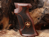 Sig P210 Heavy Frame pistol grips made from rosewood with custom brass logo, designed for the Bestpistolgrips Sig P210 gun.