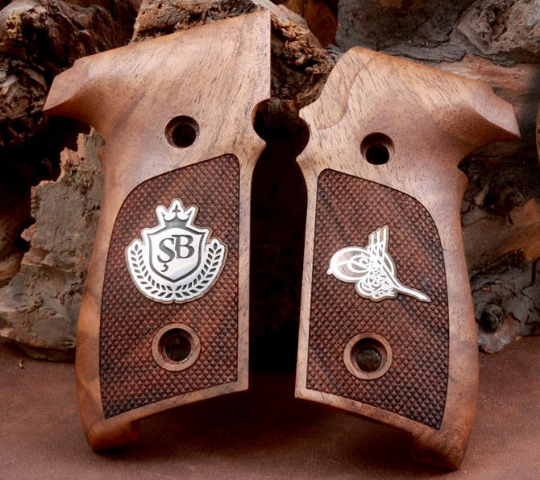 Sig Sauer P228 and P229 grips made from walnut wood with custom logos made of Silver.(make your custom pair of grips). - Bestpistolgrips